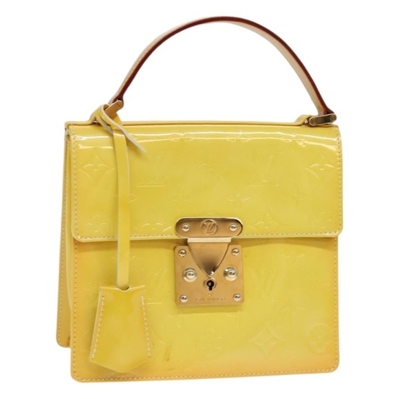 LOUIS VUITTON Monogram Vernis Spring Street Bag Lime Yellow M91068 Auth 86715 - Picture 1 of 16